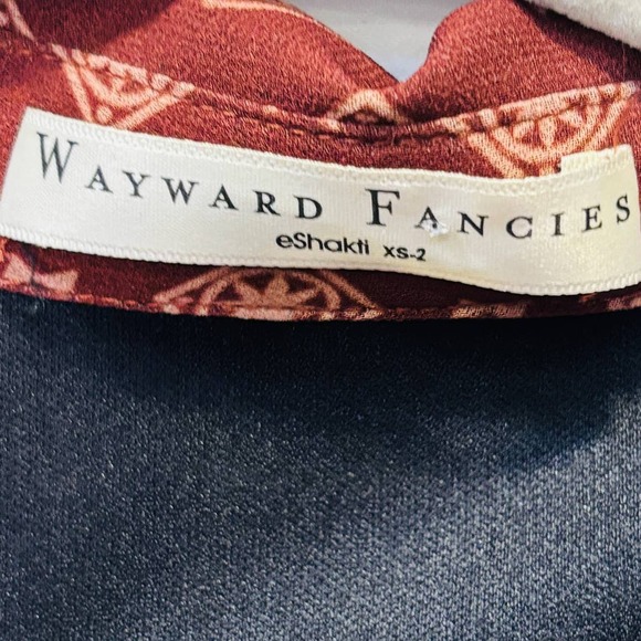 Wayward Fancies eShkti Pleat Waist Geo Georgette Dress Deep Brown Size XS (2) - Picture 9 of 13